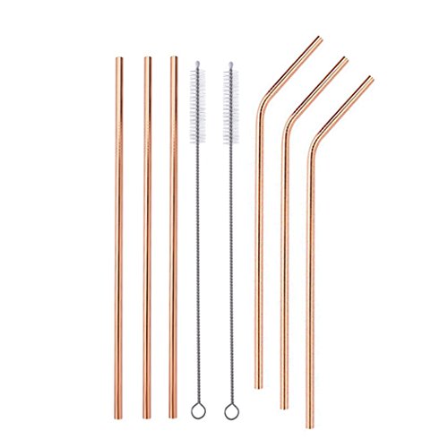 Stainless steel straws titanium colors, Fits 20 or 30 oz Tumbler, Extra Long Reusable Ecofriendly (titanium, 3Straight 3bending)