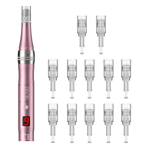 PELCAS Wiederaufladbarer 9 Stufen Derma pen Auto Derma Micro Needle Roller Electric Pen mit LCD-Bildschirm inkl. 12 Nadelköpfe Tragbares Microneedling