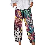 TARIENDY Linen Pants for Women Leaf Tie Dye Harem