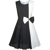 KM88 Girls Dress Color Block Contrast White Black Bow Tie Size 14