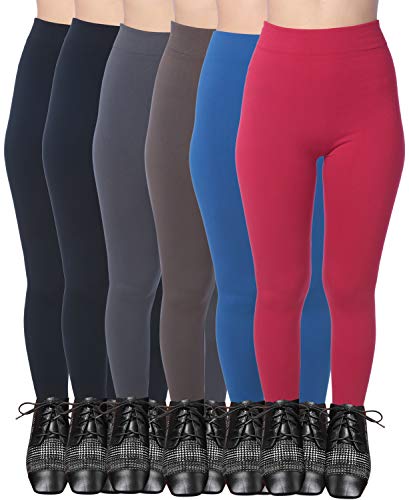 Active Club Women's Fleece Lined Leggings - Seamless High Waisted Soft Brushed (S/M, 2 Black/Light Brown/Red/Royal/Light Grey)