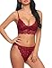 ADOME Women's Lace Lingerie Bra and Panty Set Strappy Babydoll Bodysuit S-XXL (Large, Dark Red 7221)