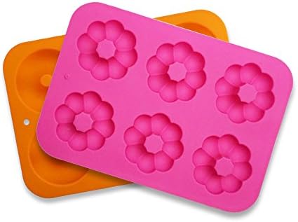 Donut Silicone Molds Set, 2 PCS 6 - Cavity Non- Stick Silicone Rose Flower Mold and Orange Donut Pan, Safe in Dishwasher Refrigerator Oven Microwave Freezer