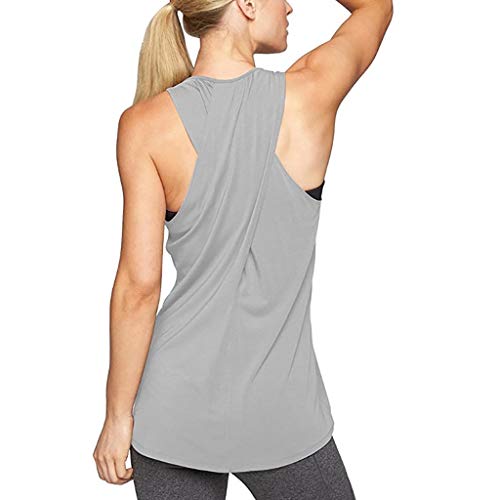Inverlee Women Training Yoga Gym Waistcoat Blouses Running Jogger Sport Vest Tops Gray