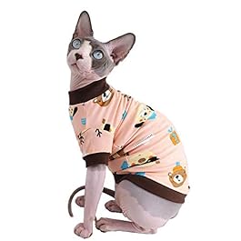 Sphynx Hairless Cat Cute Breathable Summer Cotton T-Shirts Pet Clothes,Round Collar Kitten Shirts, Cats & Small Dogs Apparel