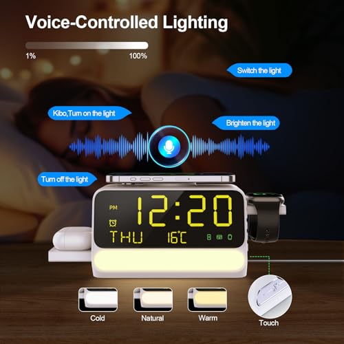 Soporter Cargador Inalámbrico 7 en 1 con Reloj y Luz Nocturna, Estación de Carga Rápida 33W para iPhone 17/16/15/14/13/12, Apple Watch, AirPods y Samsung S26 S25 Ultra Watch
