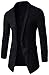 WHATLEES Mens Casual Long Solid Wool Blend Slim Fit Open Outwear Cardigan B338-Black-M