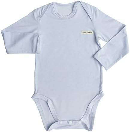 Edenswear Baby Long Sleeve Zinc Fiber Onesie - Infant Bodysuit Ideal for Sensitive Skin, Eczema, Etc. (12-18 Months/31.5 Inches, Blue)