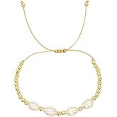 SHINUS BOHO Gold Preppy Beaded Bracelets for Women,Baroque Freshwater Pearl Stackable 14K Gold Plated Enewton Stretch Beads Ball Birthday Prom Engagement Jewelry Gift