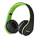 PowerLocus Wireless Bluetooth Over-Ear Stereo Foldable Headphones, Wired Headsets Rechargeable with Built-in Microphone for iPhone, Samsung, LG, iPad (Black/Green)