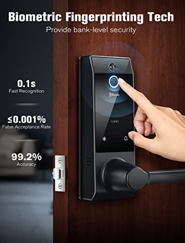 Smart Lock, 3-in-1 Camera+Doorbell+Fingerprint Keyless Entry Door Lock, WiFi Door Lock with Handle, App Control, Anti-Peeping, Auto Lock, IP65 Weatherproof, 3D Biometric Fingerprint for Front Door