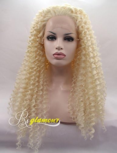 Riglamour Synthetic Lace Front Blonde Kinky Curly Wigs for Women Heat Resistant 100% Fiber Hair #613
