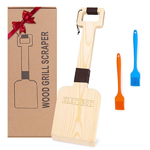 Eletorot Wood Grill Scraper, Cedar Wooden Grill Cleaner Scraper, 1Pcs Natural BBQ Bristle-Free Grill Scraper & 2 Pcs Silicone Basting Brushes