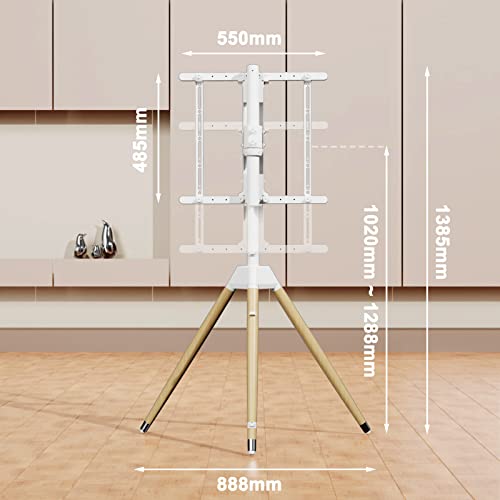 WORLDLIFT Tripod TV Floor Stand for Universal 32-60 Inch TVs,Height Adjustable Easel TV Stand Mount Height Adjustable with Swivel and Tilt,Max Load 35KG,White
