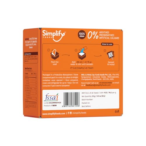 SIMPLIFY ORANGE & CARROT DRY SPREAD – (PACK OF 1) – KID FRIENDLY | EACH MAKES 100GM FOR 5 SANDWICH | TASTY & EASY DIP MIX WITH 100% NATURAL INGREDIENTS