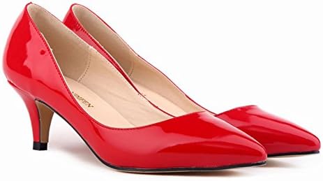 Ashlen Women's Patent Leather Pointed Toe Low Heel Pumps Work Shoes Red 9