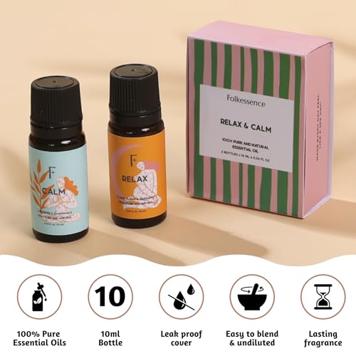 FOLKULTURE SLEEP ESSENTIAL OILS SET OF 2 | ESSENTIALS FOR DIFFUSERS FOR HOME, PURE ESSENTIALS-OILS, DIFFUSER SCENTS FOR HOME, LAVENDER & CHAMOMILE ESSENTIALS OILS