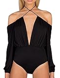 Allegrace Women Sexy String Halter Neck Bodysuit Off Shoulder Leotard Jumpsuit