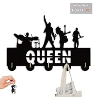 Queen Music Band Key Hooks-Unque Rock Music Band Decor Wall Hooks Heavy Duty 20LB(Max),Wall Décor,Wood Coat Hooks,Black Key Holder,Key Hanger for Wall、Entryway and Kitchen