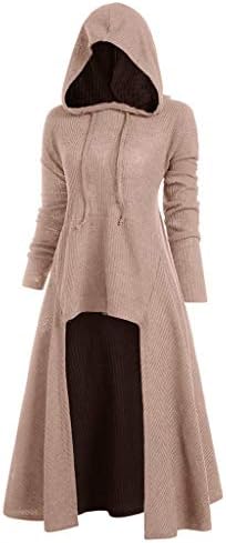 Aunimeifly Womens Stylish Pure Color Hooded Cloak Dress Plus Size Vintage High Low Sweater Blouse Ladies Gothic Tops