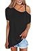 Annflat Women's One Off Shoulder Short Sleeve Tops High Low Casaul Blouse T Shirt Medium Black