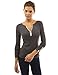 PattyBoutik Women's Notch Neck Buttons Trim Top (Dark Heather Gray S)