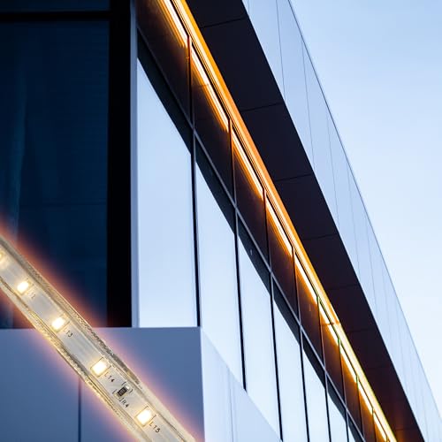 Tecnolite Aplicaciones-Tlapps. Manguera plana de LED para exterior 127V,IP65 en tonos blanco calido y luz de dia Garantia 2 años (Blanco Cálido 3528SMD)