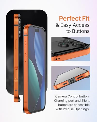RAEGR Case | Anodized Aluminum Bumper | Compatible with iPhone 17 Pro Max (2025) | Supports Magnetic Wireless Charging | Edge Armor Protective Minimal Case - Orange/Cosmic Orange RG10622