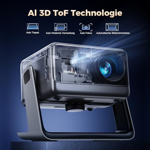 30,000 Lumen Projector Compatible with Netflix AMEELA 1080P Projector with WiFi and Bluetooth, Auto Focus/Trapezoidal Correction 100,000+ Apps & Supported, Dolby Audio, Video Projector for iOS/Android/PS5