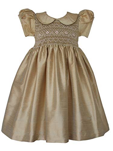Carouselwear Golden Silk Hand Smocked Pageant Flower Girls Dress