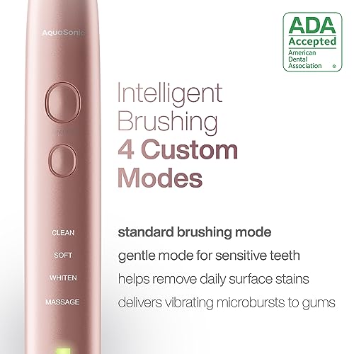 Aquasonic Vibe Series Ultra-Whitening Electric Toothbrush | ADA Accepted Toothbrush, 8 Brush Heads & Travel Case, 40,000 VPM Motor & Wireless Charging, 4 Modes w Smart Timer - Rose Gold
