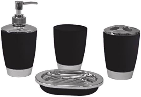 Stella Traders4Pc Plastic elegant Bathroom Accessory Set Soap Dish Dispenser Toothbrush Holder (Black)