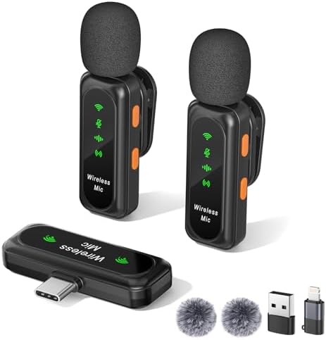 Wireless Lavalier Microphone for iPhone, iPad, Android, PC - 2 Mini Lapel Mic with Noise Cancelling, Clear Audio for YouTube, TikTok, Vlogging & Content Creation