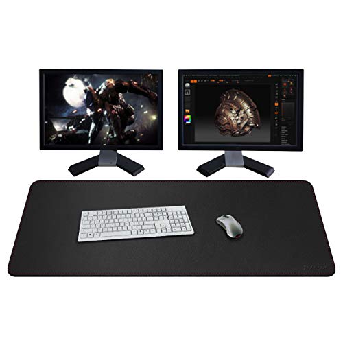 ZORESYN PU Leder Schreibtischunterlage XXL 110x50cm - rutschfeste Büro-Matte mit Rollband Premium Tischschoner für Gaming & Homeoffice - Schwarz - Was