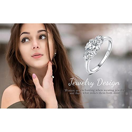 JewelryPalace Women's Solitaire Ring with Oval Cut Moissanite, Engagement Ring 925 Sterling Silver Simulated Diamond, Classic Girl Promise Ring with Stone, Bridal Jewellery Set