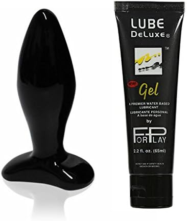 New Spartacus Blown Non-porous Glass Tapered Small 4" Black and Silky Smooth Water-based Personal Lubricant 2.2 Oz ForPlay Gel Lube Deluxe