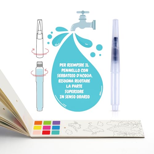 FESTICY Water Colouring Book for Children 25 Pages with Brush Tank Travel Games Without Dirt I Gift Birthday 4+ Years Old Creative Educational Activities