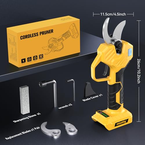 MtiolHig Electric Pruning Shears Compatible with DeWalt 20V, 26000RPM Brushless Motor Cordless 0.8-2 Inch Pruner Shears Scissor with LCD Display & SK7 Blades for Tree, Branch Trimming(Tool Only)