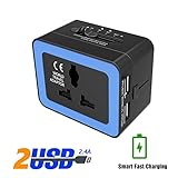 LURICO Worldwide Travel Adapter Plug,Universal All In One Wall Charger AC Power Plug Adapter Multi Outlet Socket For USA EU UK AUS Including 2.4A Smart Power 2 USB Charging Ports for Cell Phone Laptop