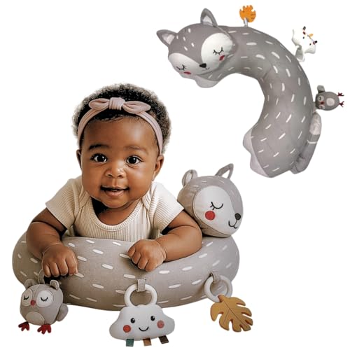 Autumn Bliss Co Tummy Time Pillow with 3 Detachable Sensory Toys - Infant Head Support & Neck Strengthening Mat - Soft & Breathable Baby Gym Play Pillow - Machine Washable (Gray Fox)