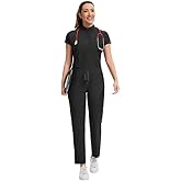 Kitmaz Women's Scrub Set - Relaxed Fit Mandarin Top & Straight Pants, 13 Pockets, Wrinkle & Splash Resistant Fabric