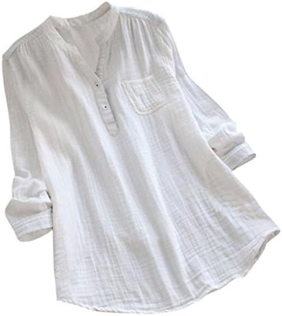 Dressffe Plus Size Cotton Long Sleeve Shirt Women Casual Stand Collar Button Down Tunic Blouse