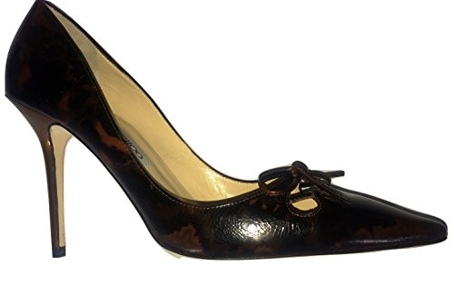 Jimmy Choo “Quinn Patent Brown Tie Dye Bow Trim Court Shoe