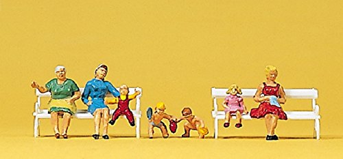 Women & Children Sitting on Benches (7) HO Scale Preiser Models