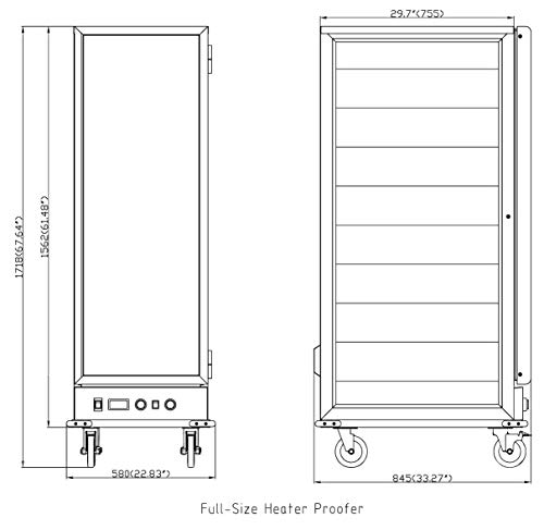 Chef's Exclusive CE801 Heater Proofer Holding Cabinet Insulated Clear Door 1500 Watts Commercial Full Size Holds (35) 18in x 26in Sheet Pans Forced Air With Casters For Mobile Use, 22.8in Wide