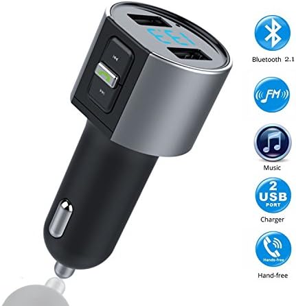 FM Transmitter, DeepFish Bluetooth Receiver MP3 Player Wireless Stereo Radio Adapter Hands Free Calling, Dual USB Ports Charge 5V/2.4A &amp; 1A
