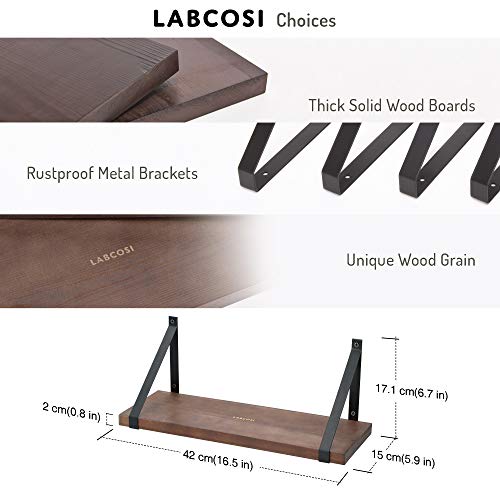 Labcosi Dark Brown Floating Shelves, 2Pack Farmhouse Wooden Wall Decor