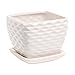 MyGift Contemporary White Ceramic Succulent Planter Flower Pot w/Decorative Wavy Coil Design & Drainage Plate