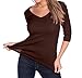 Kavio! Women V Neck 3/4 Sleeve Top Brown XL