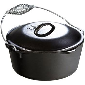 Lodge 5 Quart Cast Iron Dutch Oven. Pre Seasoned Cast Iron Pot and Lid with Wire Bail for Camp Cooking